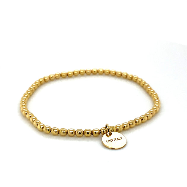 14k Yellow Gold Beaded Bracelet, 14K Gold Bead Bracelet, Shiny Gold Bead  Bracelet, Luxury Diamond Bead Bracelet, Handmade Jewelry Gift