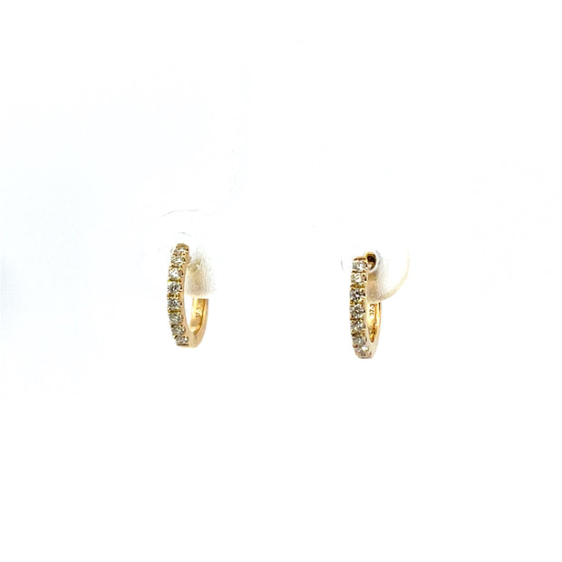 18K Yellow Gold 10Mm Huggie Hoop Earrings Containing 16 Round Diamonds 0.12Ct