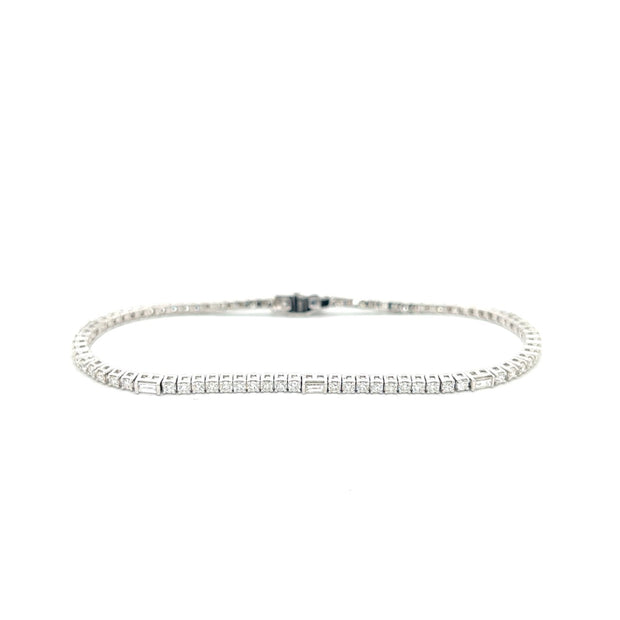 14k white gold round and baguette diamond tennis bracelet 1.84ct