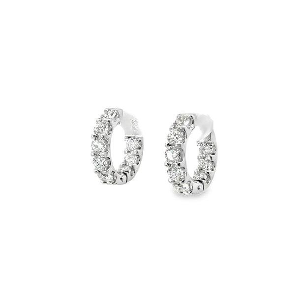 14K White Gold Inside Outside Diamond Huggie Hoops 2.02Ct(16)