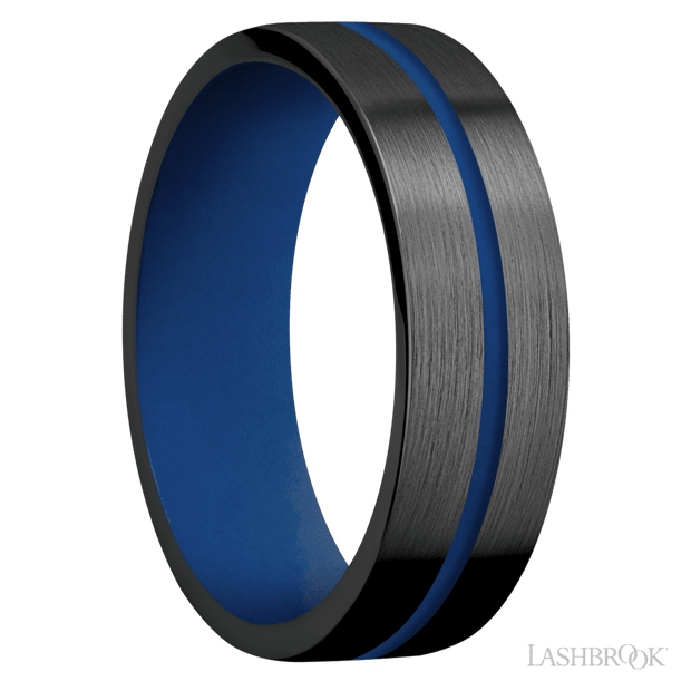 Zirconium with Satin Finish and Royal Blue Inlay and Royal Blue