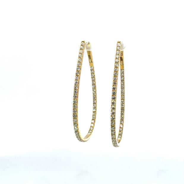 18K Yellow Gold 2" Diamond Hoop Earrings 3.00Ct