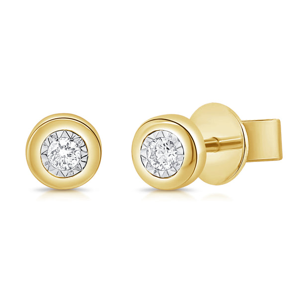 14K Yelow Gold Miracle Bezel Set Fashion Studs 0.05Ct