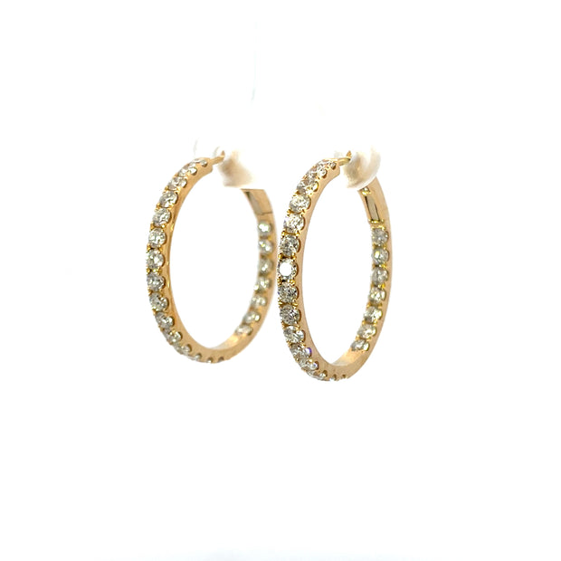 18K Yellow Gold 1" Round Diamond Hoop Earrings 2.05Ct