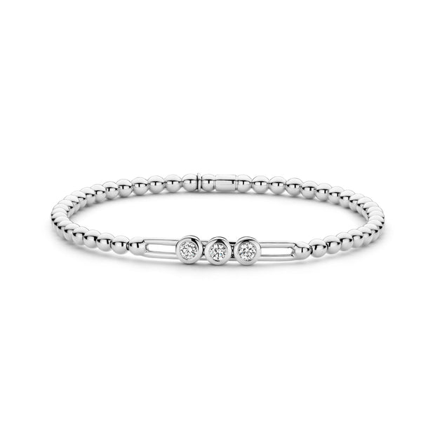 18K White Gold Stretch Diamond Bead Bracelet