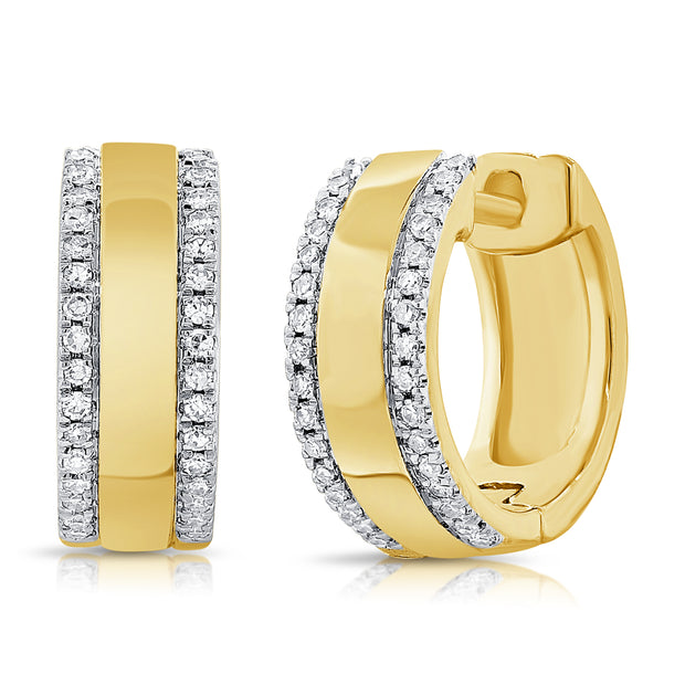 14K YELLOW GOLD HUGGIE HOOP FASHION EARRINGS 0.17CT