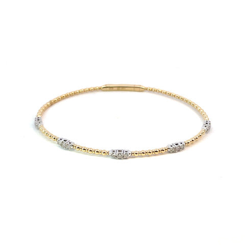 14k two tone gold flex bangle bracelet 5 station 0.33ct round diamonds