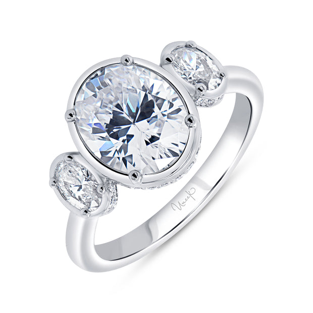 Uneek Alexandria Collection Three-Stone Oval Shaped Engagement Ring