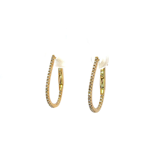 18K Yellow Gold 3/4" Hoop Earrings 0.19Ct