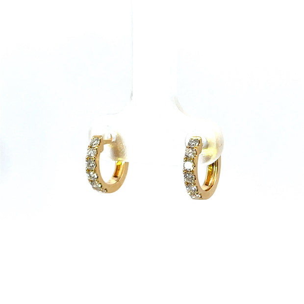 18K Yellow Gold 10Mm Diamond Huggie Hoop Earrings Containing 12 Round 0.30Ct