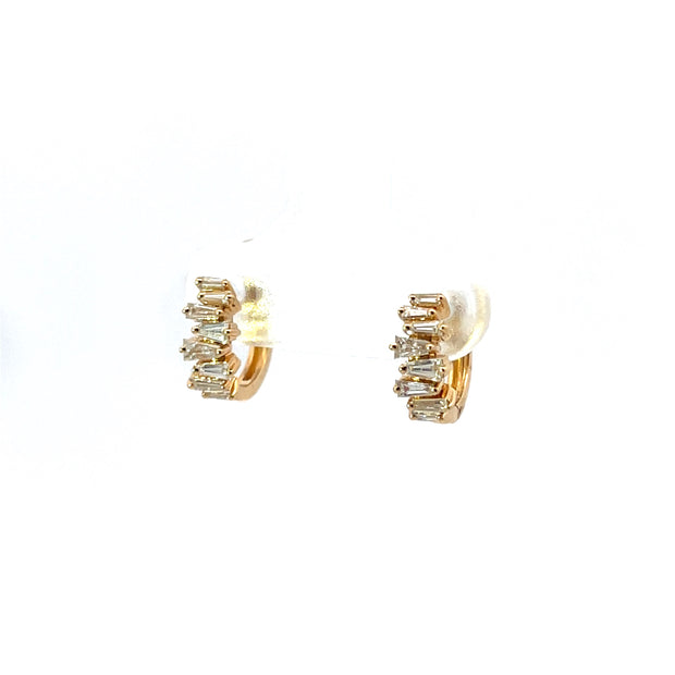 18K Yellow Gold Tappered Baguette Diamond Huggie Hoop Earrings 0.37Ct