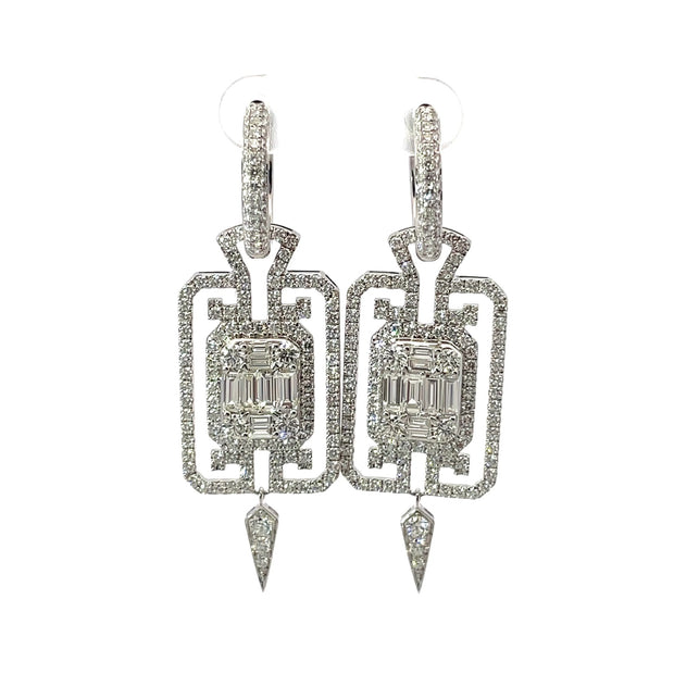 18K WHITE GOLD DIAMOND DROP EARRINGS DIAMONDS=4.02CT