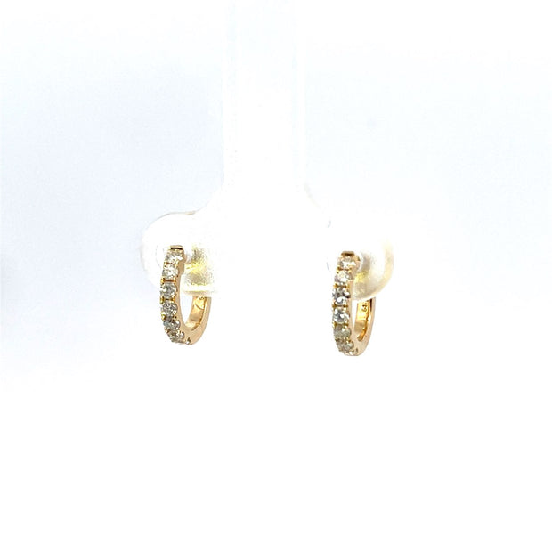 18K Yellow Gold 10Mm  Diamond Huggie Hoop Earrings 0.24Ct