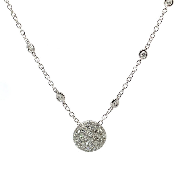 18K WHTE GOLD ROUND DIAMOND PENDANT ON A DIAMOND CHAIN D= 0.95CT