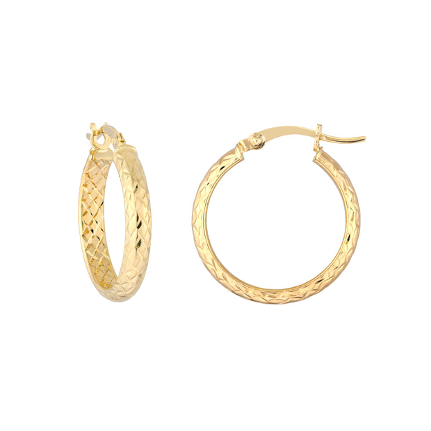 3mm x 20mm Diamond-Cut Hoop Earrings