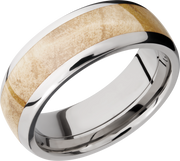 Titanium 8mm domed band with an inlay of Boxelder Burl hardwood