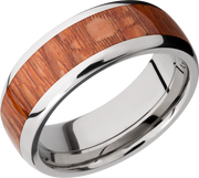 Titanium 8mm domed band with an inlay of Leopard hardwood