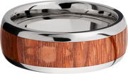 Titanium 8mm domed band with an inlay of Leopard hardwood