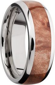 Titanium 8mm domed band with an inlay of Maple Burl hardwood