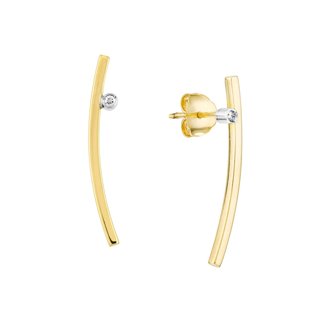 Two-Tone Curved Staple Bar Earrings with Diamond