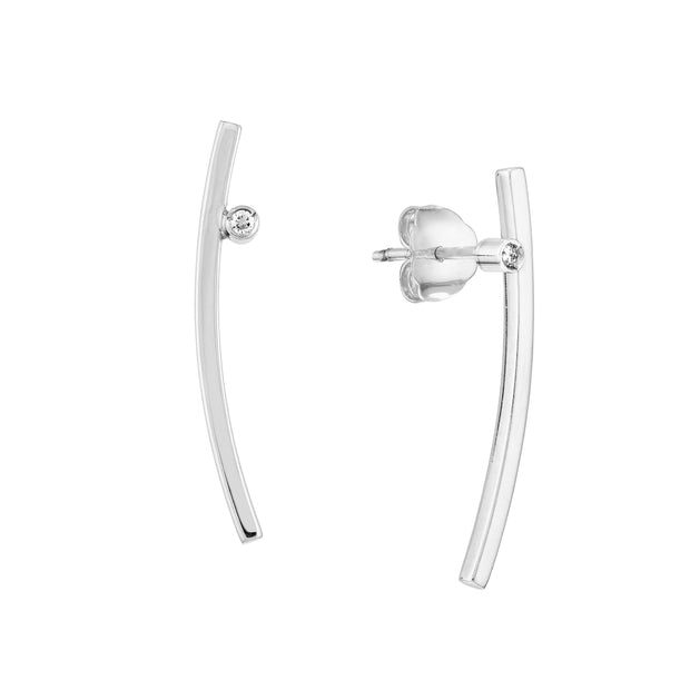 Curved Staple Bar Earrings with Diamond