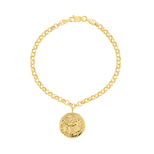 Antique Coin on Rolo Chain Adj. Bracelet