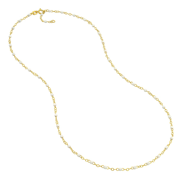 White Enamel Bead on Piatto Chain