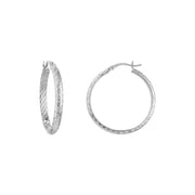 3mm x 30mm Diamond-Cut Hoop Earrings