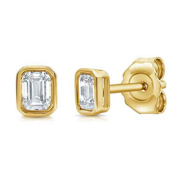 14k yellow gold bezel set emerald cut diamond studs 0.30ct